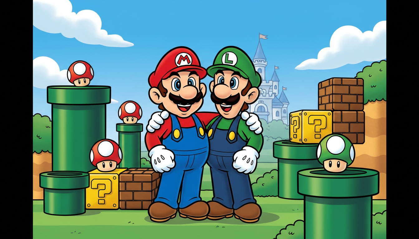Mario and Luigi standing together as brothers