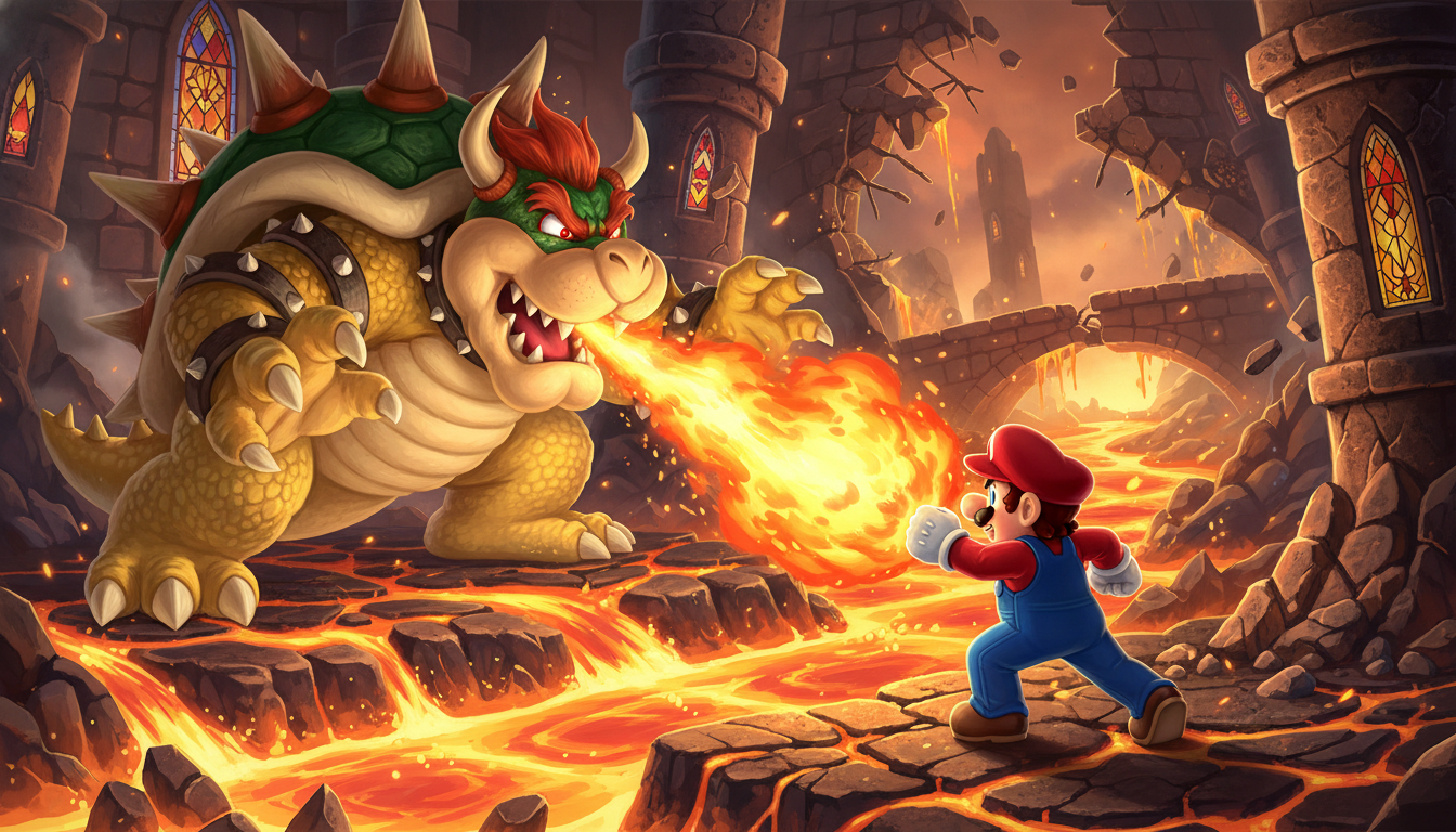 Epic battle between Mario and Bowser King Koopa
