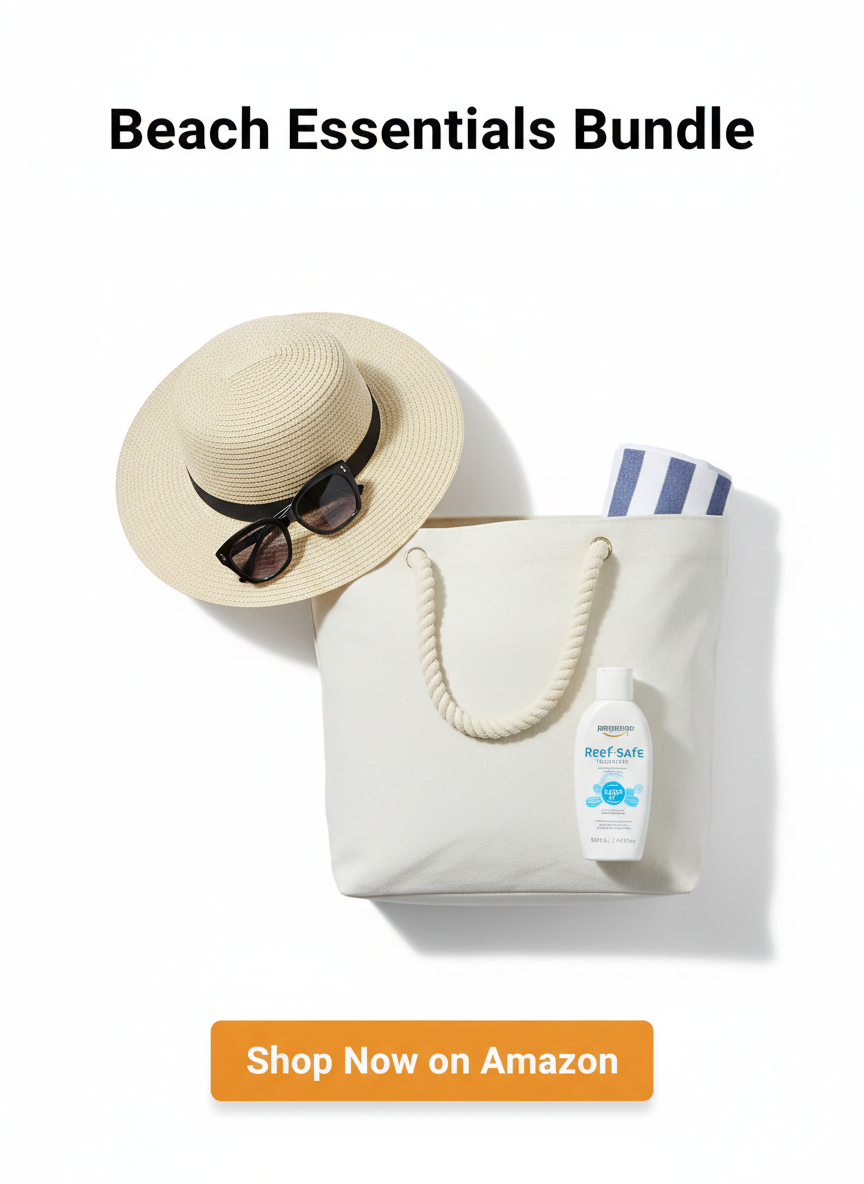 Набор пляжных аксессуаров - шляпа, очки, сумка