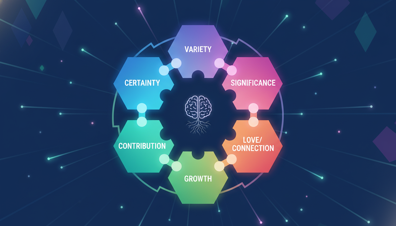 Инфографика шести человеческих потребностей по методике Тони Роббинса