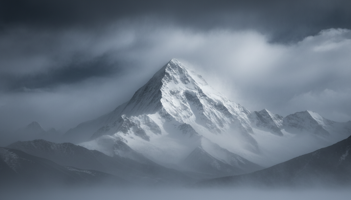 К2 во время зимней бури в Каракоруме