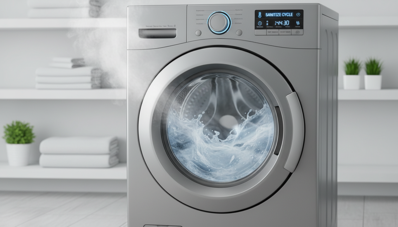 Washing machine running a sanitize cleaning cycle